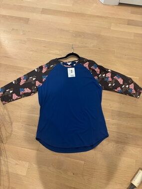 LuLaRoe NWT Blue Top with Patriotic Trim
